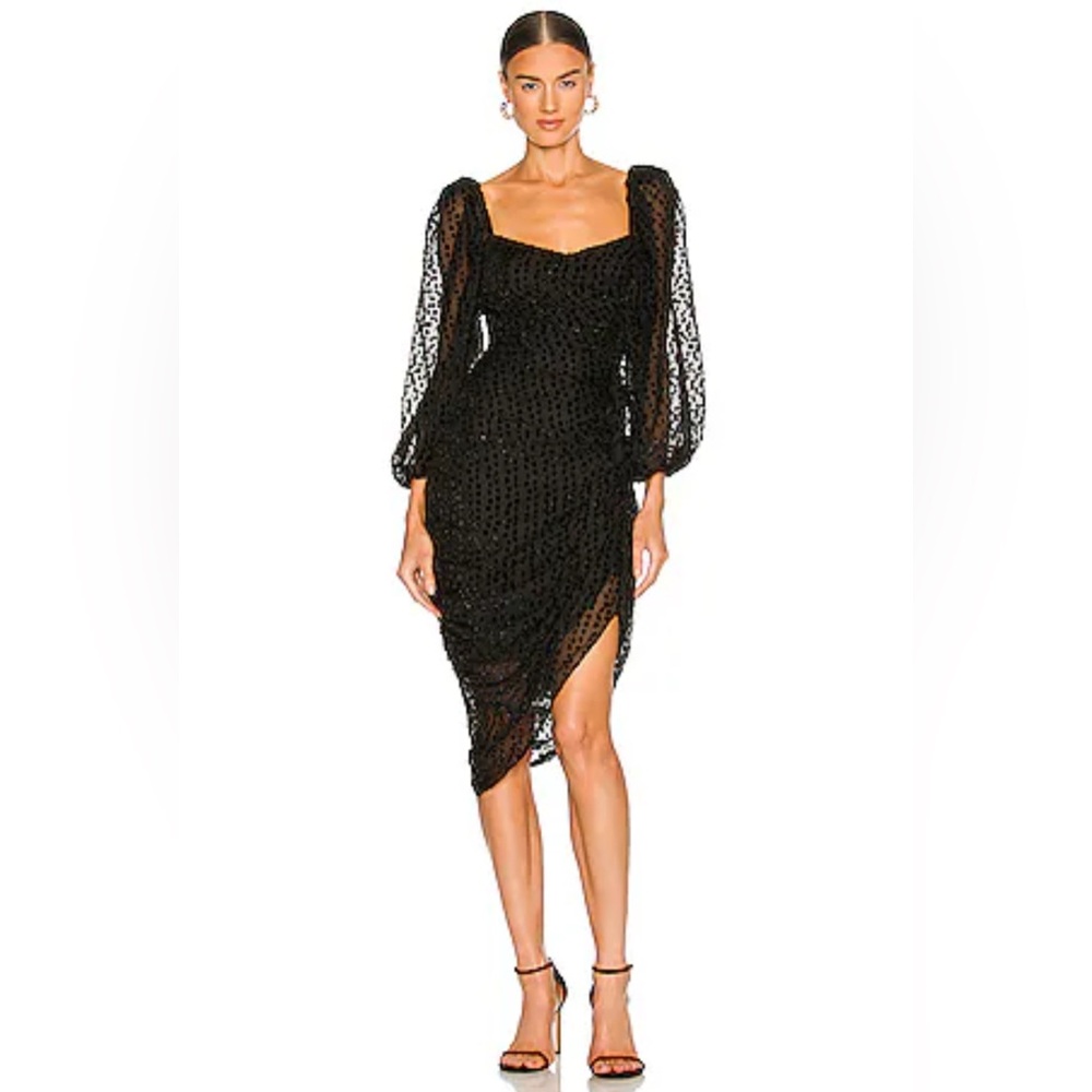 ASTR black burnout velvet asymmetrical dress polkadot puff long sleeve small - Picture 16 of 16
